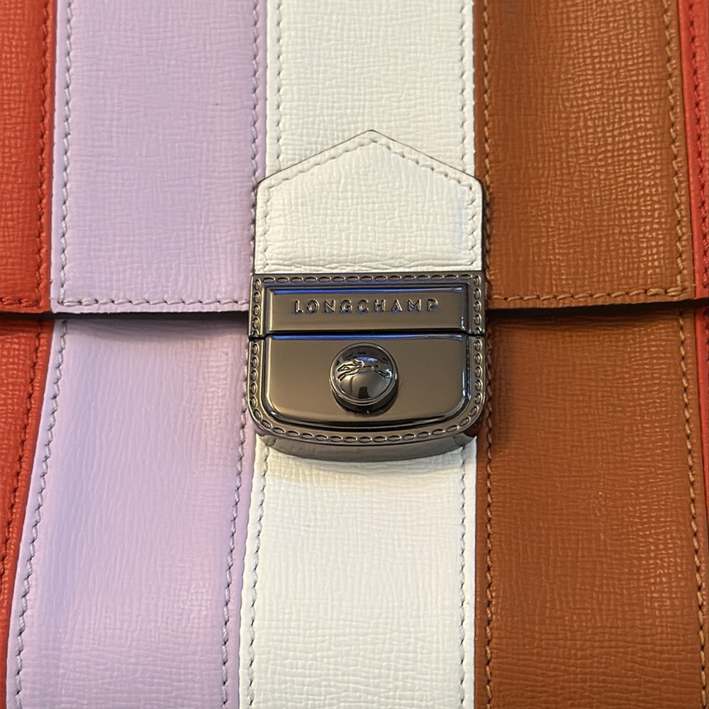 Longchamp Le Pliage Heritage Orange Colorblock Leather Shoulder Bag - Picture 8 of 16